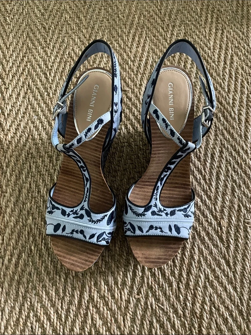 Gianni Bini Women’s Blue and Black Patterned Slingback Sandals